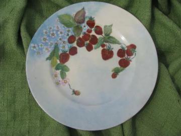 catalog photo of wild strawberries, vintage hand-painted china charger or large plate