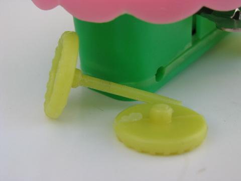 photo of wind-up vintage Easter duck toy, merry-go-round parasol flower cart #5