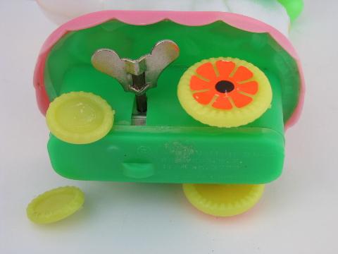 photo of wind-up vintage Easter duck toy, merry-go-round parasol flower cart #6