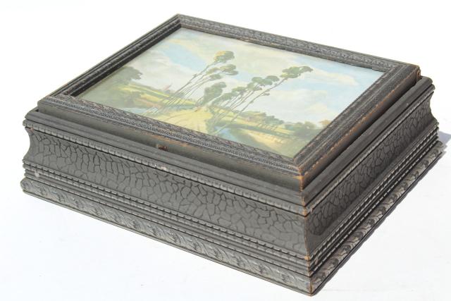 photo of windy poplars vintage wood jewelry box w/ old impressionist art print #1