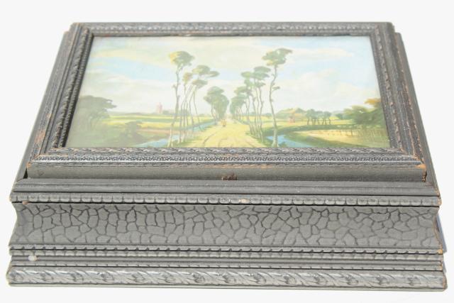 photo of windy poplars vintage wood jewelry box w/ old impressionist art print #5