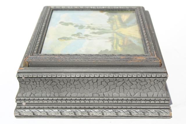 photo of windy poplars vintage wood jewelry box w/ old impressionist art print #6