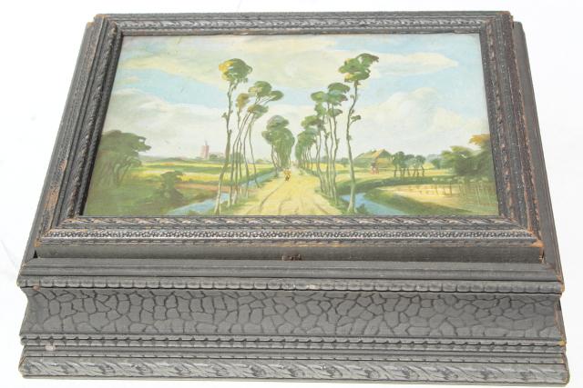 photo of windy poplars vintage wood jewelry box w/ old impressionist art print #12