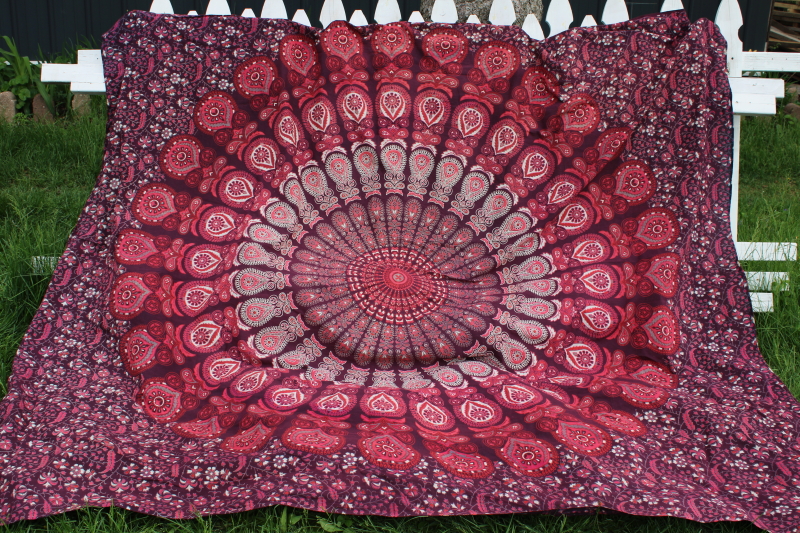 photo of wine purple mandala India cotton fabric, retro hippie vintage tapestry curtain or bedspread #1