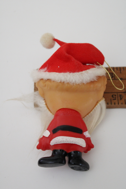 photo of winking plastic Santa Christmas ornament, vintage Ninohara Japan elf in Santa suit, furry beard #3