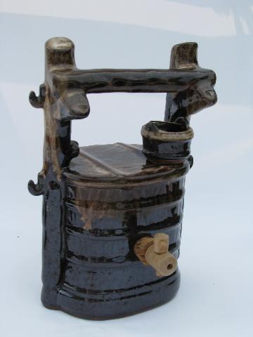 photo of wishing well w/ buckets, vintage Japan pottery decanter bottle, shot glasses #4