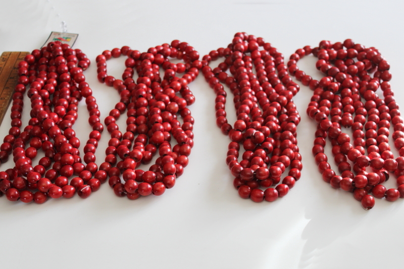 photo of wood beads garland, cranberry red cranberries bead strings natural rustic holiday decor #1