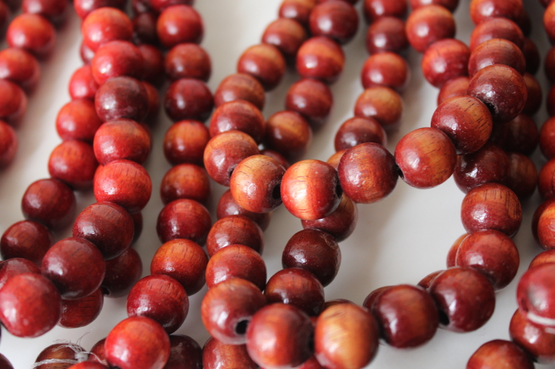 photo of wood beads garland, red brown cranberries bead strings natural neutral rustic decor #2