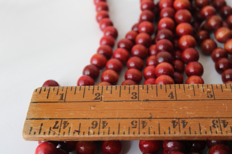 photo of wood beads garland, red brown cranberries bead strings natural neutral rustic decor #3