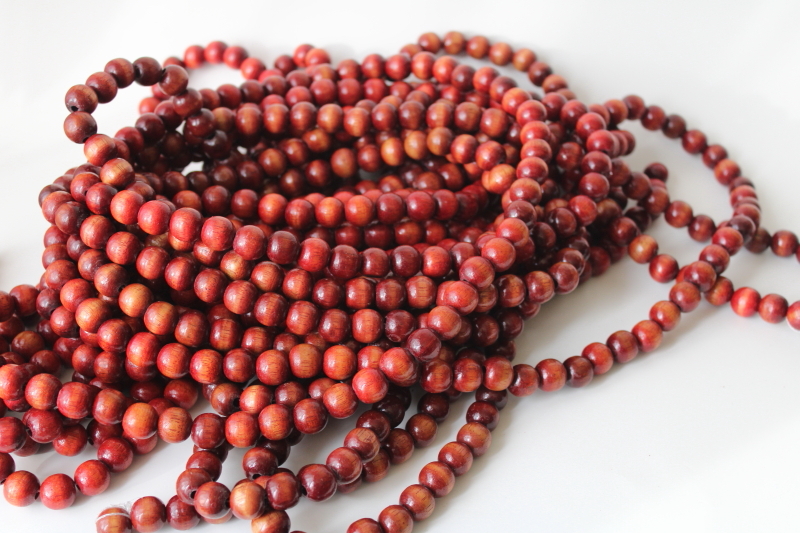 photo of wood beads garland, red brown cranberries bead strings natural neutral rustic decor #4