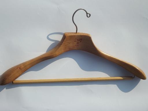 photo of wood coat closet hangers, vintage wooden clothes suit hanger lot #2