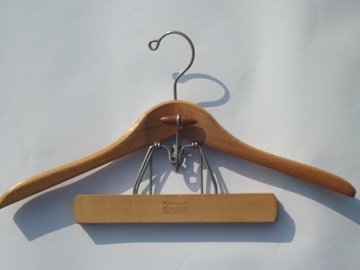 photo of wood coat closet hangers, vintage wooden clothes suit hanger lot #4