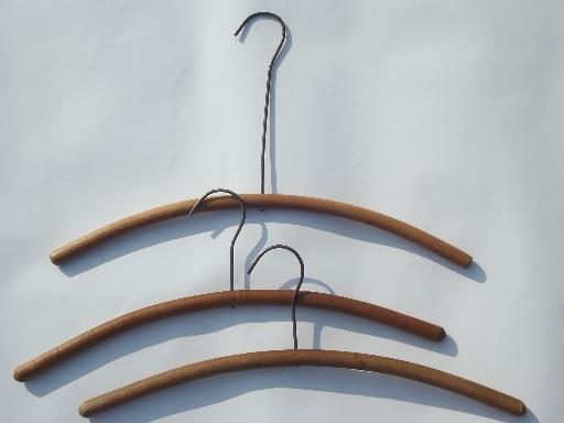 photo of wood coat closet hangers, vintage wooden clothes suit hanger lot #6