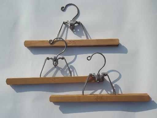 photo of wood coat closet hangers, vintage wooden clothes suit hanger lot #7