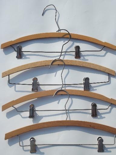 photo of wood coat closet hangers, vintage wooden clothes suit hanger lot #2