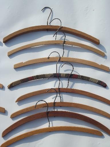 photo of wood coat closet hangers, vintage wooden clothes suit hanger lot #3