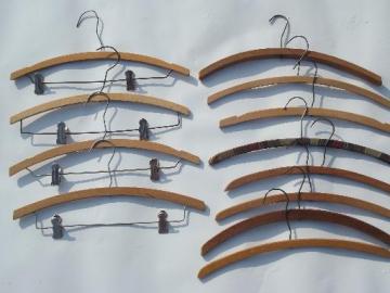 catalog photo of wood coat closet hangers, vintage wooden clothes suit hanger lot