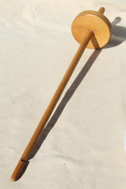 photo of wood drop spindle, hand spinning spinner's tool, vintage primitive #3