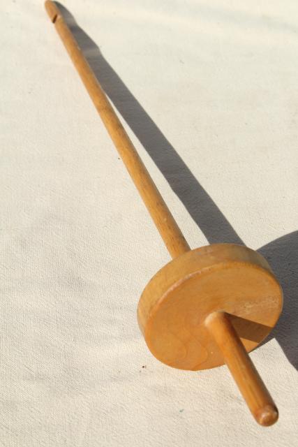 photo of wood drop spindle, hand spinning spinner's tool, vintage primitive #4