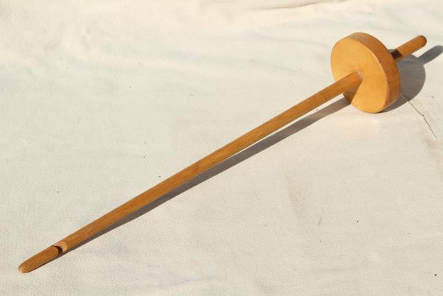 photo of wood drop spindle, hand spinning spinner's tool, vintage primitive #7