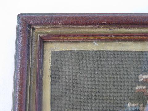 photo of wood framed needlepoint picture, terrier dog portrait, 1940s vintage #3