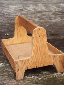 catalog photo of wood garden trug, old tool tote box or berry basket carrier, handmade