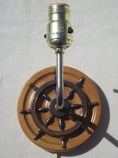 photo of wood ship's wheel wall sconce lamps, vintage sconces w/ nautical theme #3