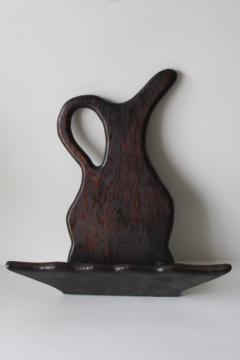 catalog photo of wood wash pitcher & bowl wall pocket hanging recipe holder or mail rack, little house cottagecore vintage 