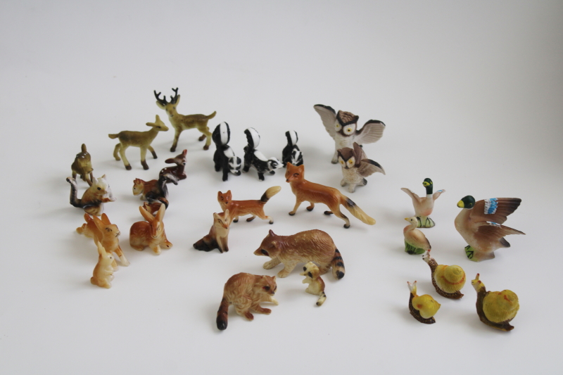 photo of woodland animals miniatures, lot vintage china plastic critters, forest fairy garden figurines #1