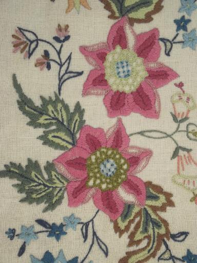 photo of wool crewelwork embroidery, vintage crewel embroidered bell pull wall hanging #1