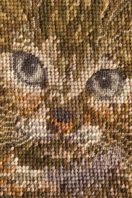 photo of wool needlepoint canvas tabby cat kitten, vintage needlework to upcycle #3