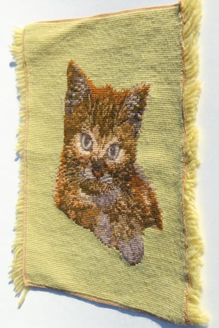 photo of wool needlepoint canvas tabby cat kitten, vintage needlework to upcycle #5