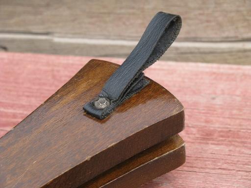 photo of working bellows, vintage fireplace hearth tool, wood w/ brass nozzle #5