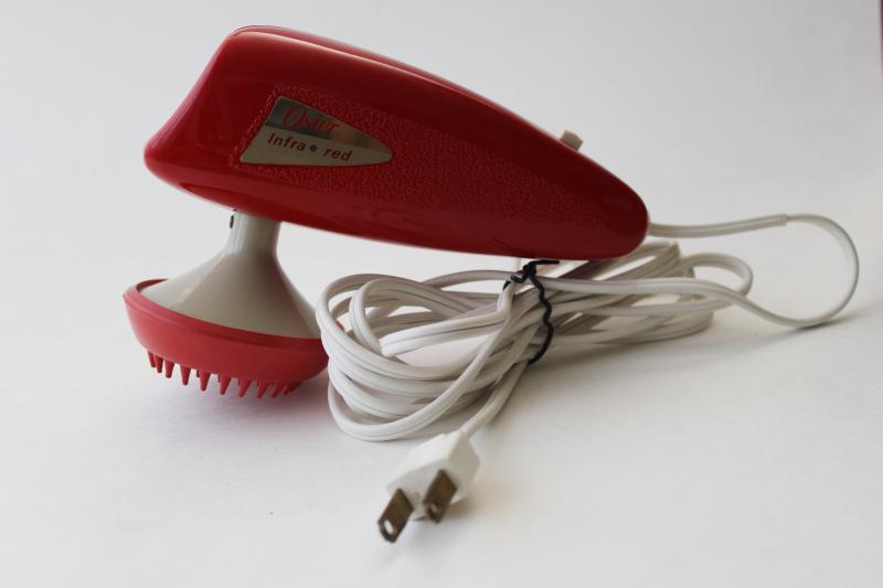 photo of working vintage Oster Infra-Red electric massager w/ heat, retro red plastic #3