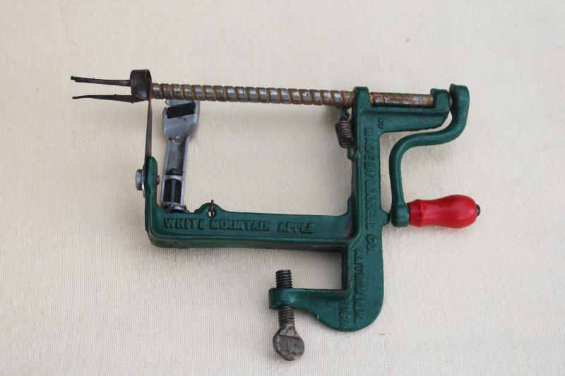 photo of working vintage White Mountain apple peeler, old fashioned hand crank kitchen tool  #1