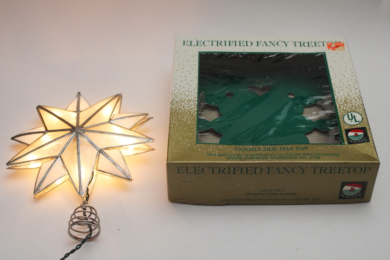photo of working vintage capiz shell star electric light Christmas tree topper, Santa's World Kurt Adler  #1