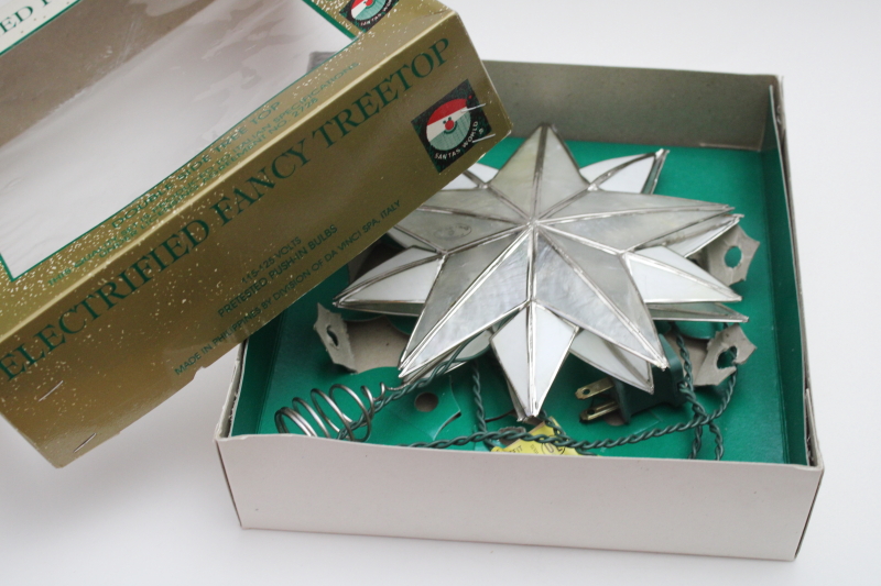 photo of working vintage capiz shell star electric light Christmas tree topper, Santa's World Kurt Adler #2