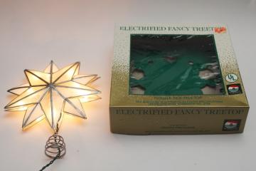 working vintage capiz shell star electric light Christmas tree topper, Santa's World Kurt Adler 