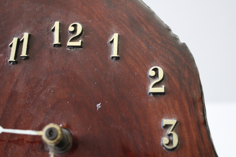 photo of working vintage wall clock, retro 70s live edge wood slab polished cypress or myrtle redwood  #3