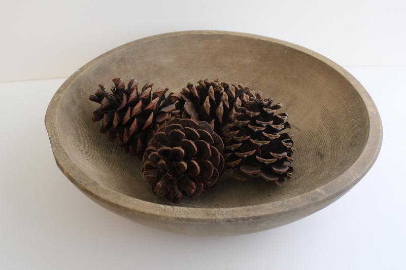 photo of worn and weathered old wood bowl, vintage farmhouse round wooden dough bowl #3