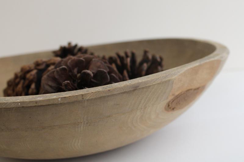 photo of worn and weathered old wood bowl, vintage farmhouse round wooden dough bowl #4