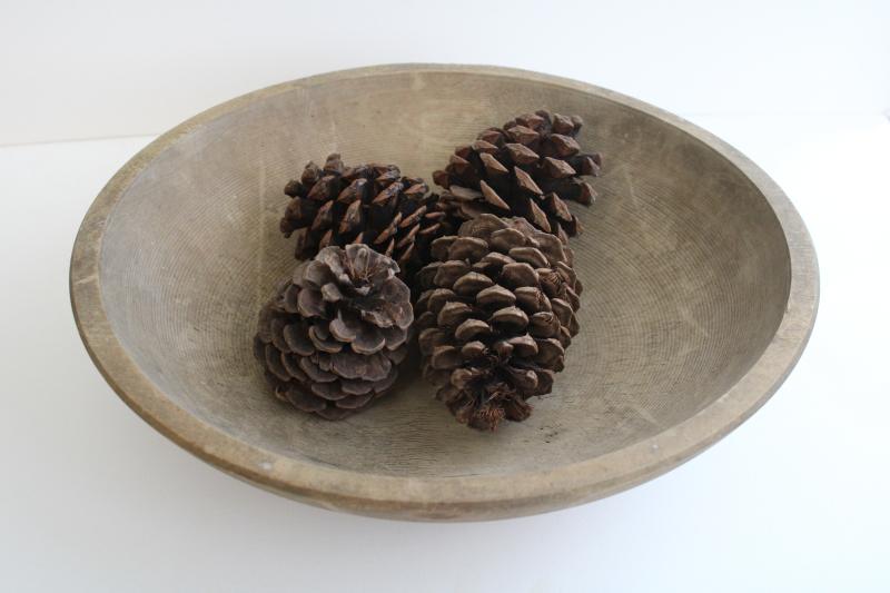 photo of worn and weathered old wood bowl, vintage farmhouse round wooden dough bowl #6