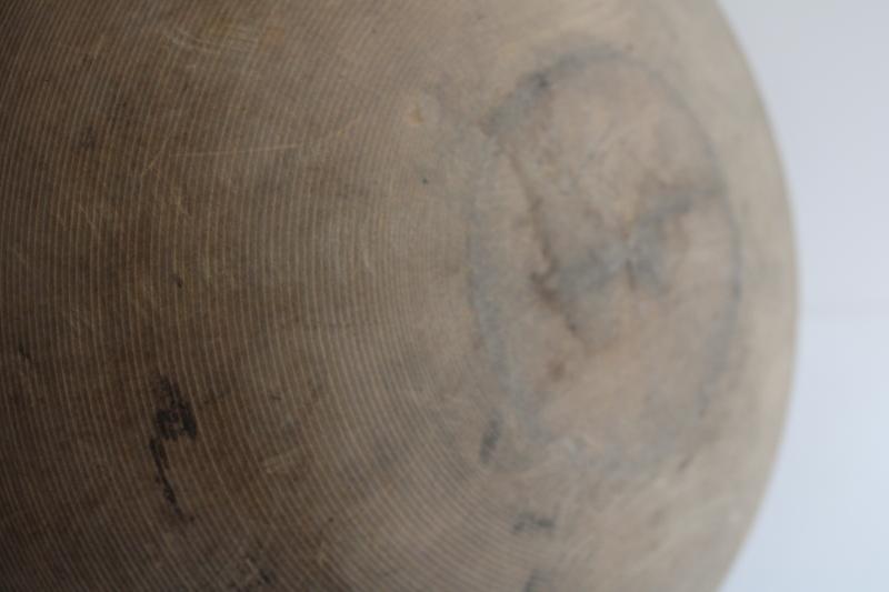 photo of worn and weathered old wood bowl, vintage farmhouse round wooden dough bowl #10