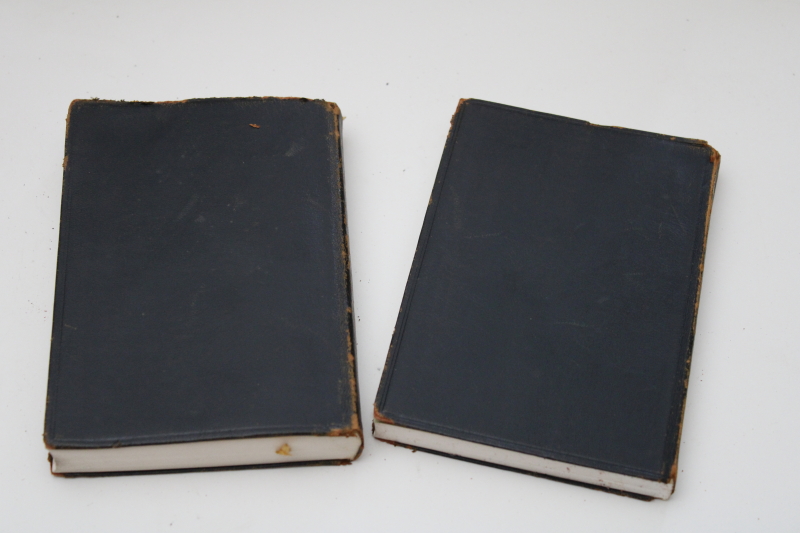 photo of worn antique black leather bound books, 1920s vintage pocket classics Lamb Essays of Elia, Washington Irving #7