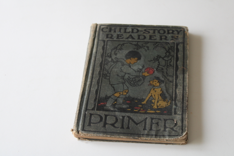photo of worn antique school book primer, 1920s vintage Child Story Reader early reading lessons #1