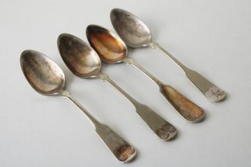 catalog photo of worn antique silver plate spoons traditional fiddle back pattern turn or the century vintage 