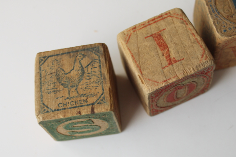 photo of worn old antique alphabet blocks, early 1900s vintage toy building blocks w/ letters  #3