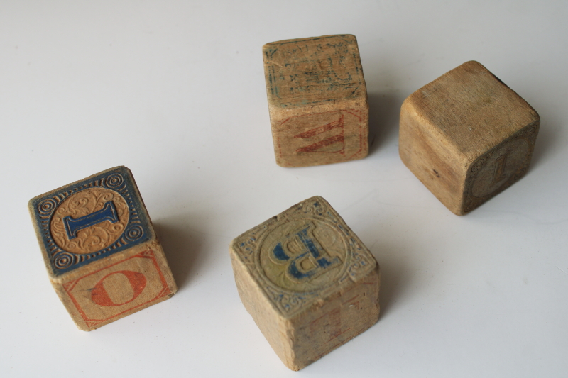 photo of worn old antique alphabet blocks, early 1900s vintage toy building blocks w/ letters  #5
