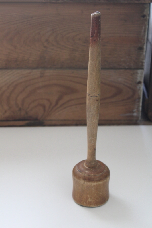 photo of worn old wood potato masher, french country style vintage farmhouse kitchen tool crock tamper #1