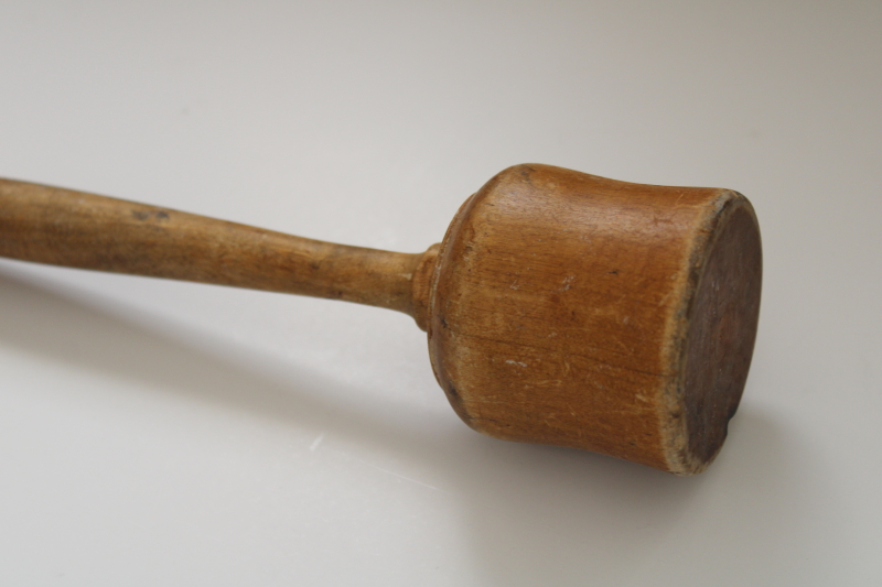 photo of worn old wood potato masher, french country style vintage farmhouse kitchen tool crock tamper #2